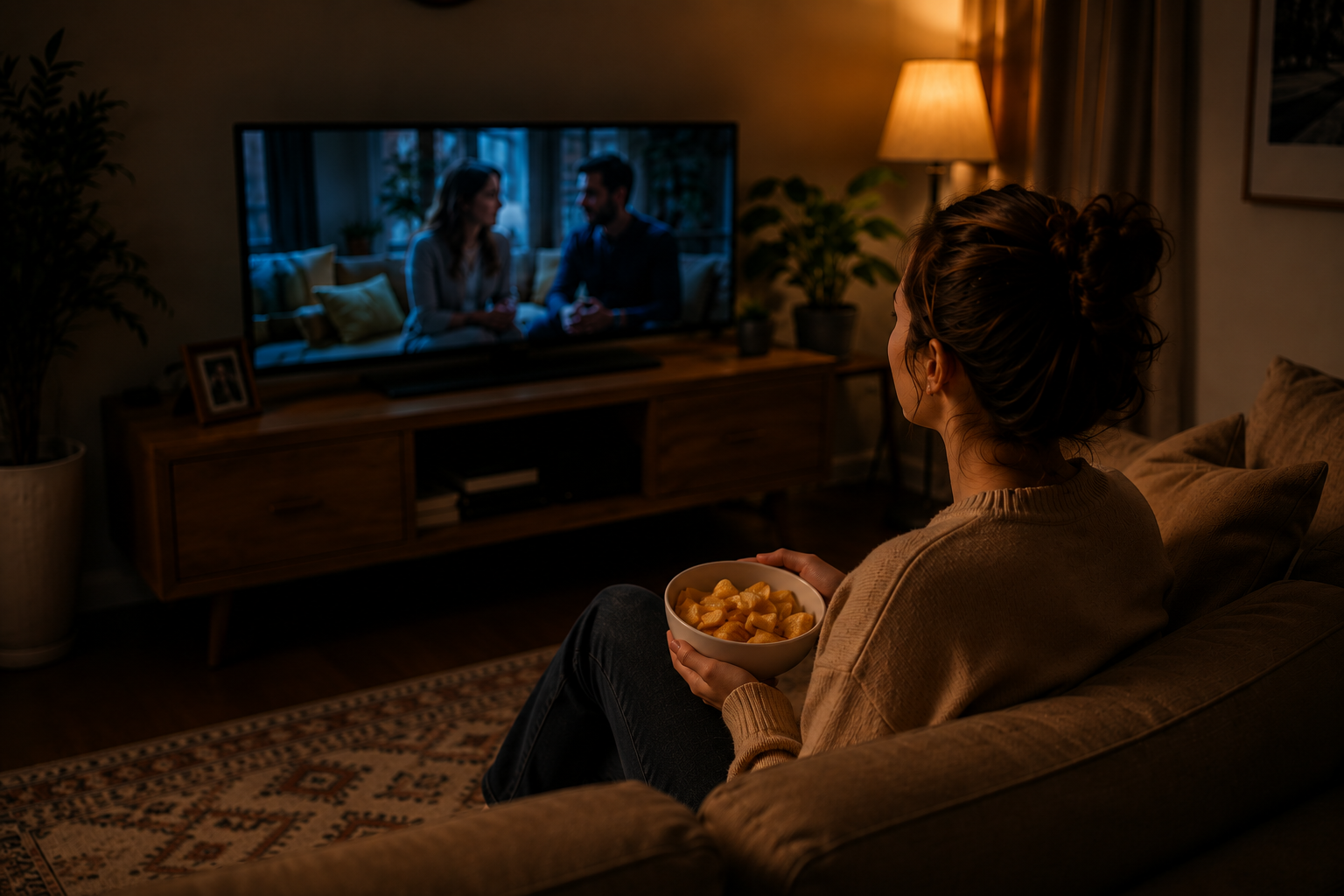 A quiet evening moment in front of the television