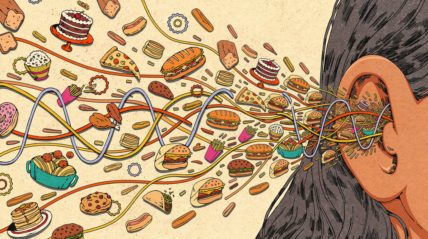 Illustration representing persistent food thoughts and food cues